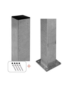 Plus Stålstolpe m/fod 8×8×132 cm - inkl. 1 stk. stolpeafdækning/bolte
