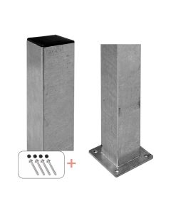 Plus Stålstolpe m/fod 8×8×186 cm - inkl. 1 stk. stolpeafdækning/bolte
