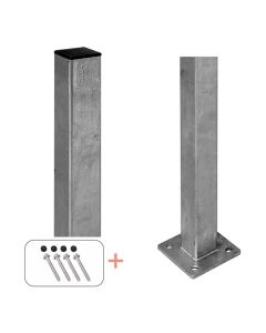 Plus Stålstolpe m/fod 4,5×4,5×132 cm - m/stolpeafdækning/bolte