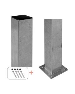 Plus Stålstolpe m/fod 8×8×96 cm - inkl. 1 stk. stolpeafdækning/bolte